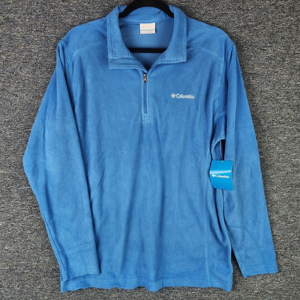 Men's Columbia Pullover Adult‎ Medium Blue Fleece Sweater Zip Casual Outdoors